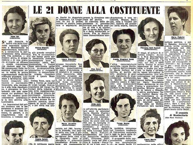 Mozione circa la intitolazione di una strada o di un luogo pubblico alle 21 donne che nel 1946 parteciparono alla Assemblea Costituente